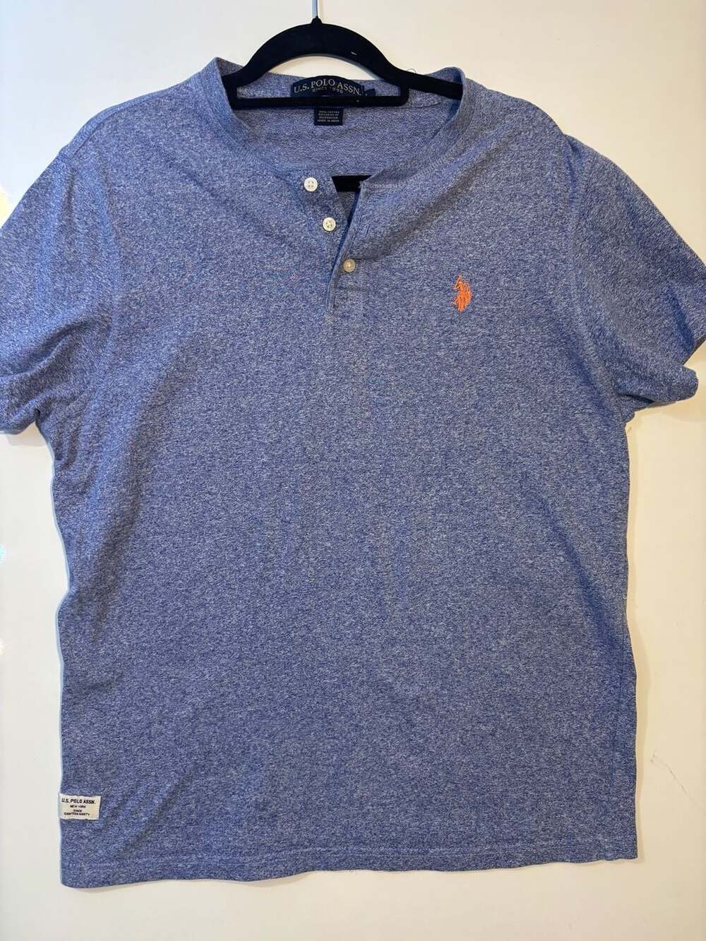 U.S. Polo Assn. Blue Heathered Henley Shirt Size L